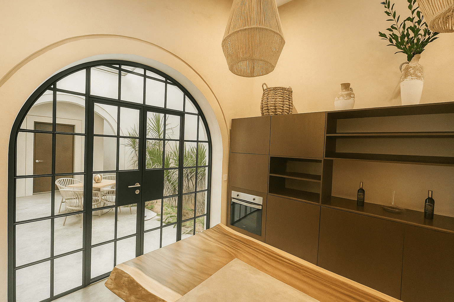 Mediterranean Kitchen with Courtyard View